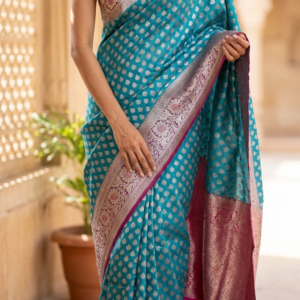 Maharani-Royal Blue Premium Satin Katan Silk Banarasi Saree