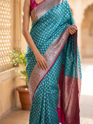 Maharani-Royal Blue Premium Satin Katan Silk Banarasi Saree