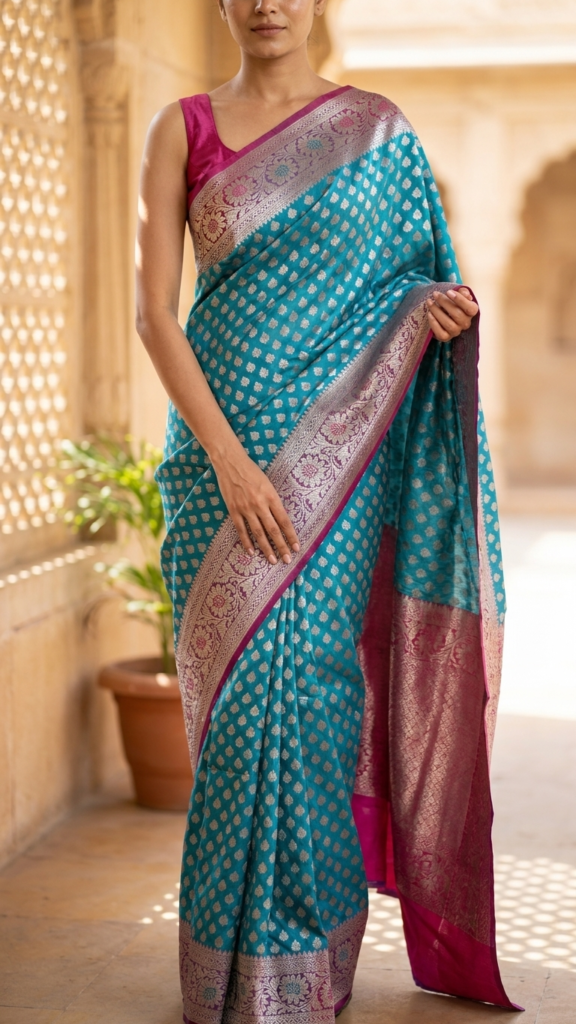Maharani-Royal Blue Premium Satin Katan Silk Banarasi Saree