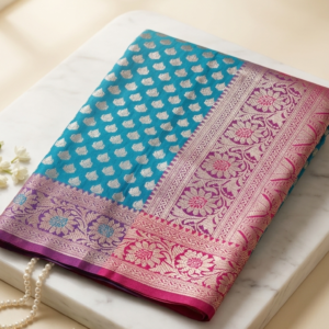 Maharani-Blue Premium Satin Katan Silk Banarasi Saree