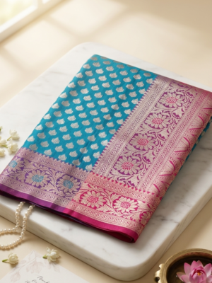 Maharani-Blue Premium Satin Katan Silk Banarasi Saree