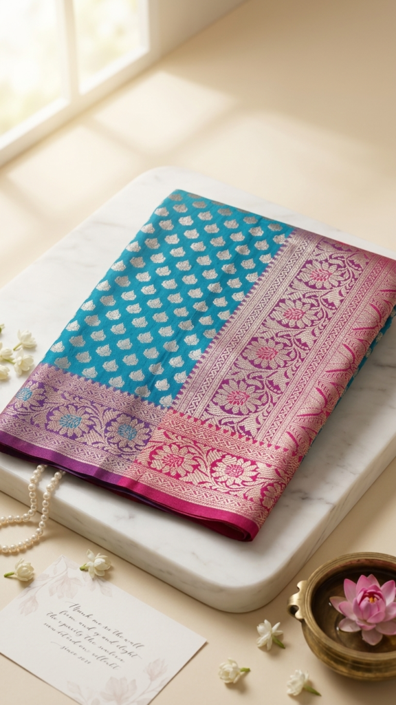 Maharani-Blue Premium Satin Katan Silk Banarasi Saree